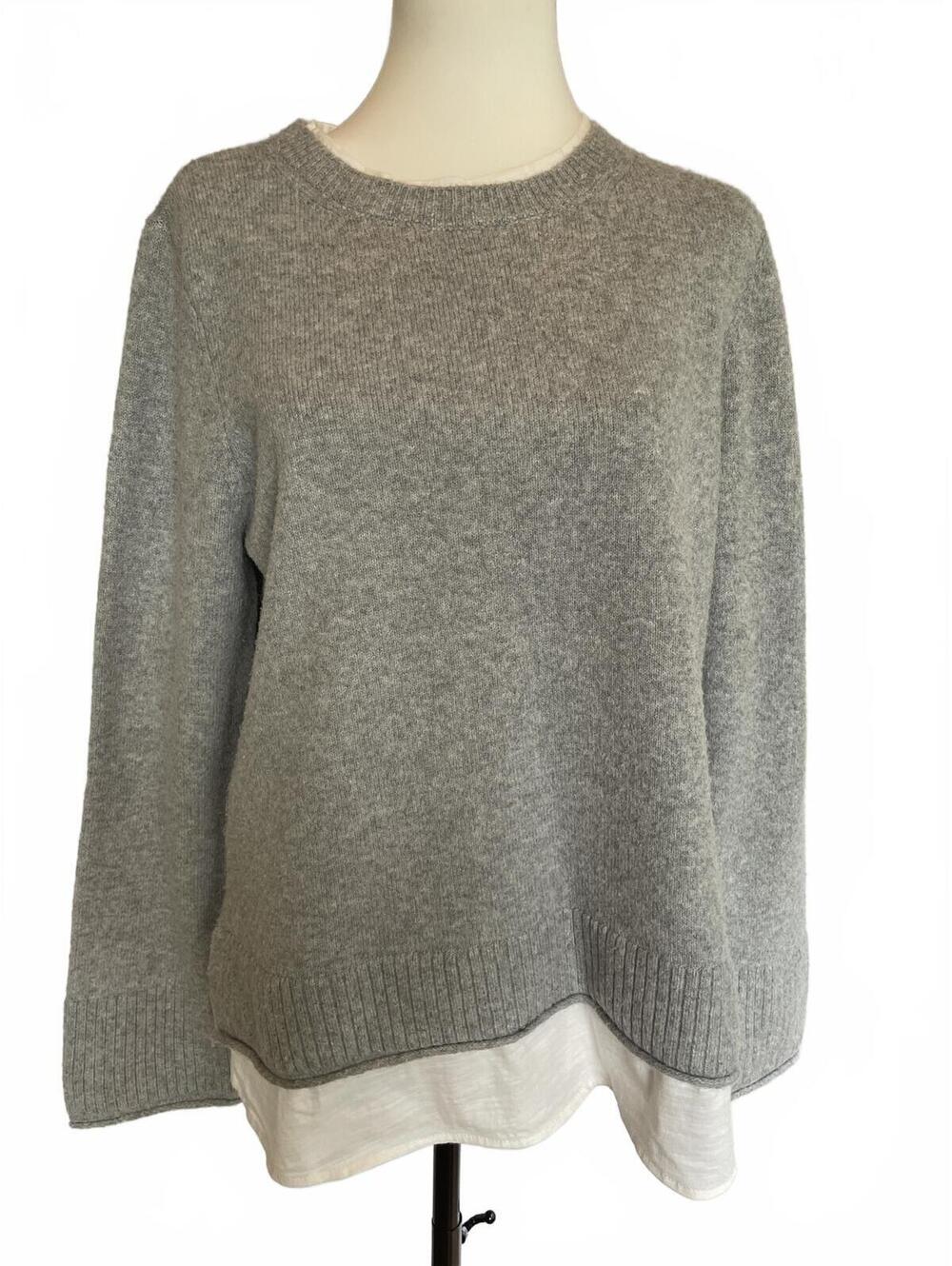 Design History Layered Crewneck Sweater Heather Grey White Hem Large Minimalist